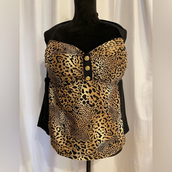 Catalina black leopard animal print tankini size 3X - Picture 1 of 6